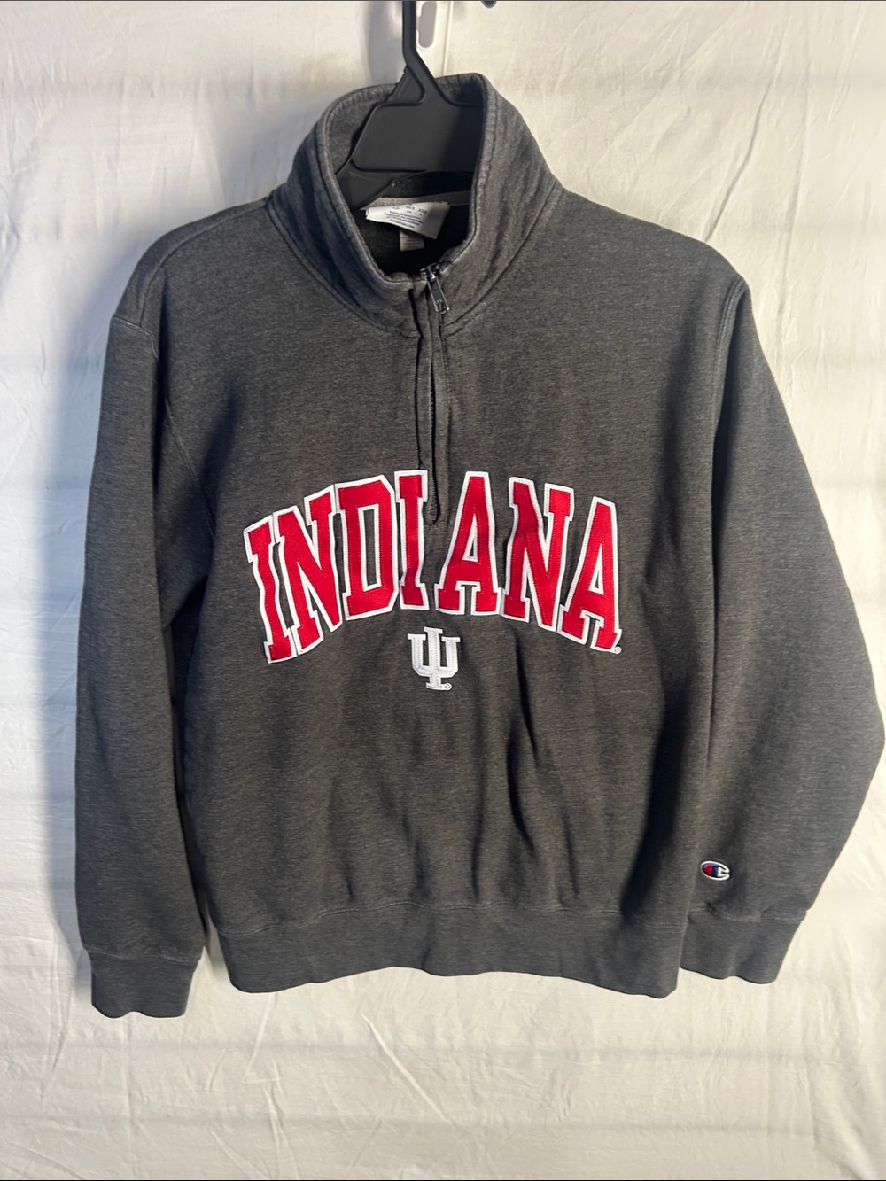 Champion Gray Quarter-Zip Sweatshirt with Red Indiana Arch